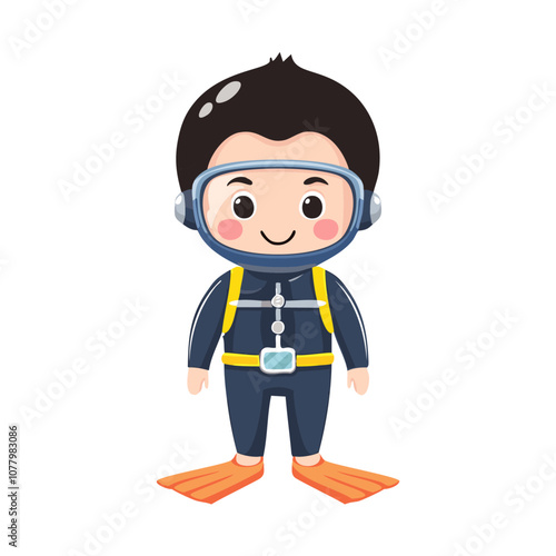 Diver Cute Worker Work Job Profession Professional Occupation Cartoon Character

