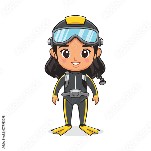 Diver Cute Worker Work Job Profession Professional Occupation Cartoon Character
