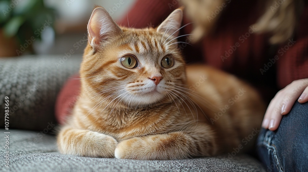 A relaxed orange tabby cat lounging on a cozy sofa. A relaxed orange tabby cat lounging on a cozy sofa.