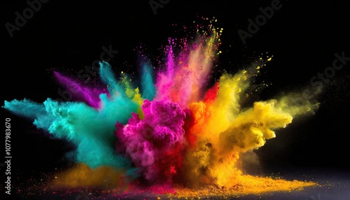 Explosion of colored powder on black background