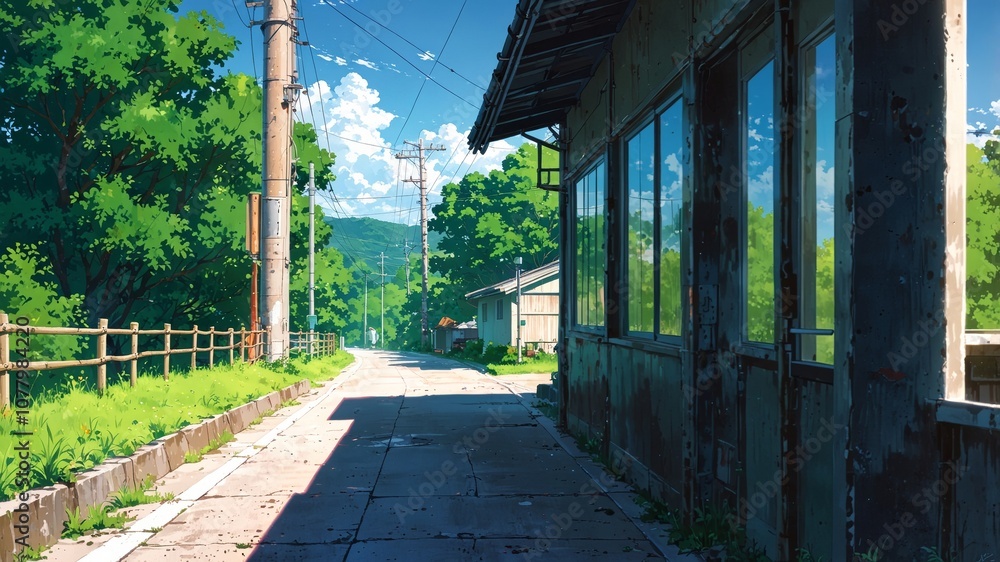 Serene Outdoor Scene with Anime Character Style Serene Outdoor Scene with Anime Character Style