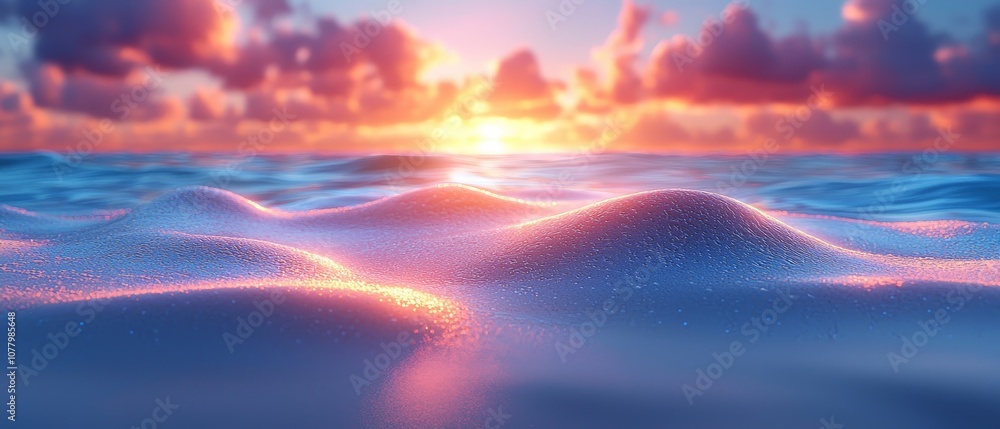 Serene ocean waves reflecting a vibrant sunset with clouds. Serene ocean waves reflecting a vibrant sunset with clouds.