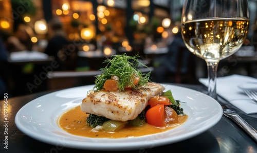 Traditional french bouillabaisse with grilled fish and vegetables in cozy restaurant setting