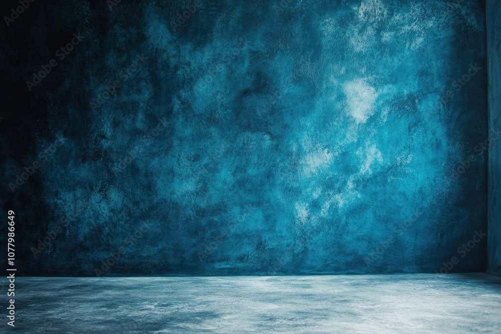 Blue textured wall background with concrete floor. Blue textured wall background with concrete floor.