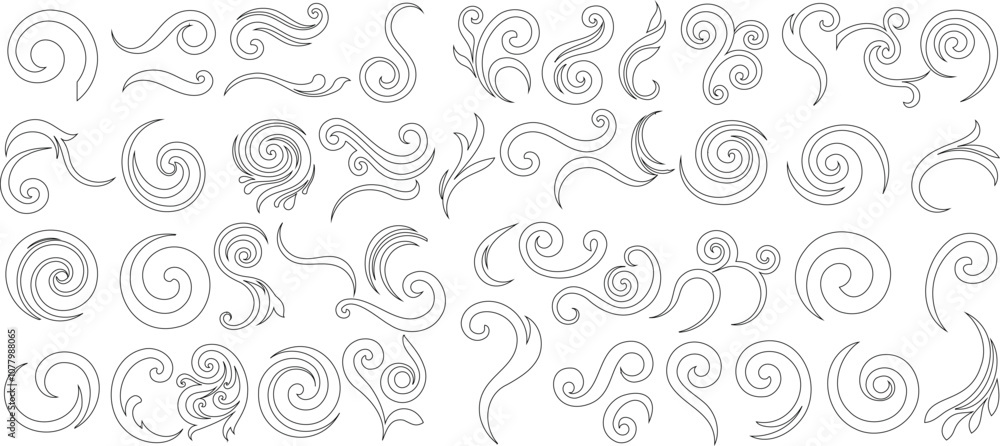 Fototapeta premium Swirl elements, decorative flourishes, and intricate line collection for art, design, and tattoo inspirations. Perfect for adding an elegant, ornamental touch to projects