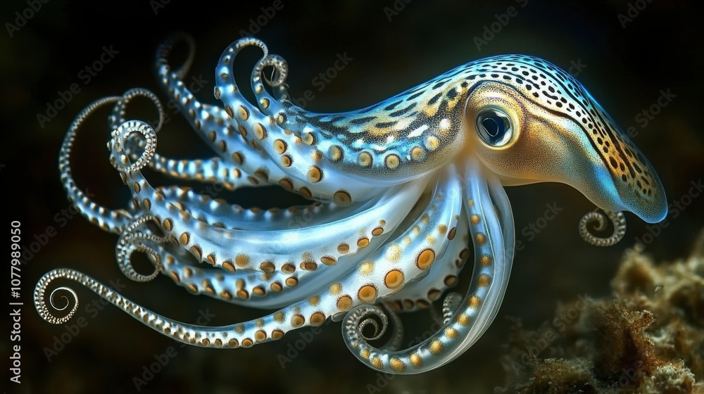 Fototapeta premium Colorful Octopus in Deep Ocean Environment