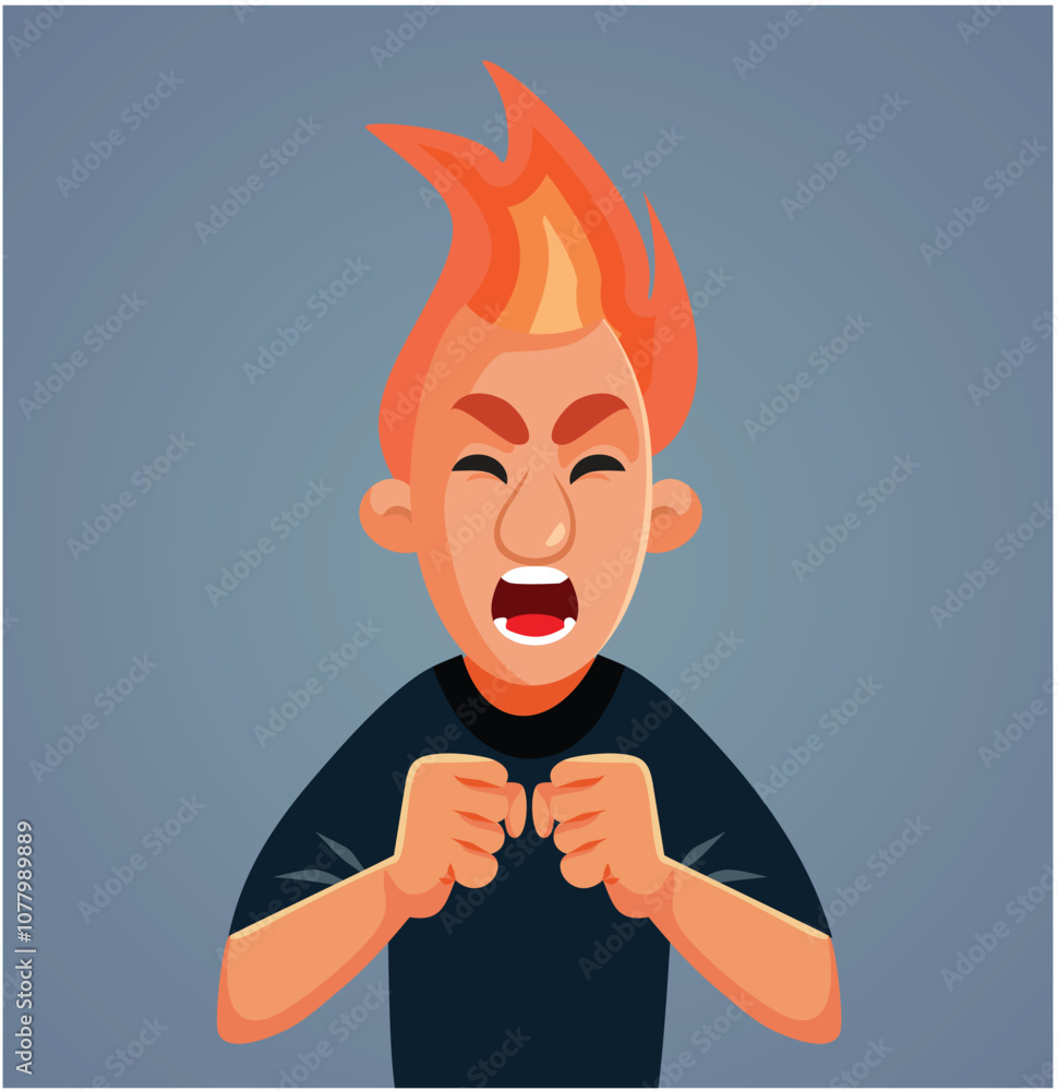 Φωτογραφία Angry Man in Flames Losing Control of Emotions Vector Illustration