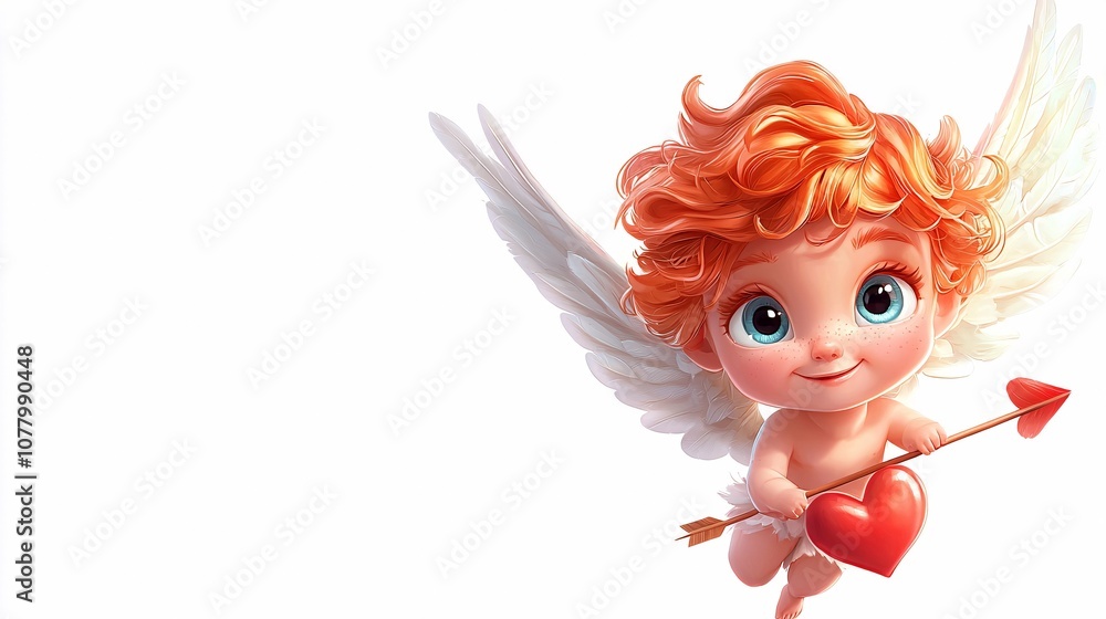 Naklejka premium Adorable cartoon cherub with heart-shaped arrows and playful wings, isolated on white background.