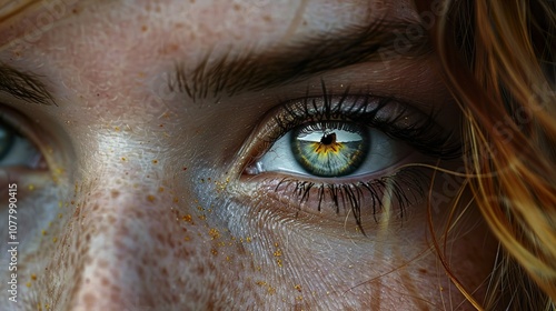 Close Up Portrait of a Woman's Eye with Freckles and Green Iris