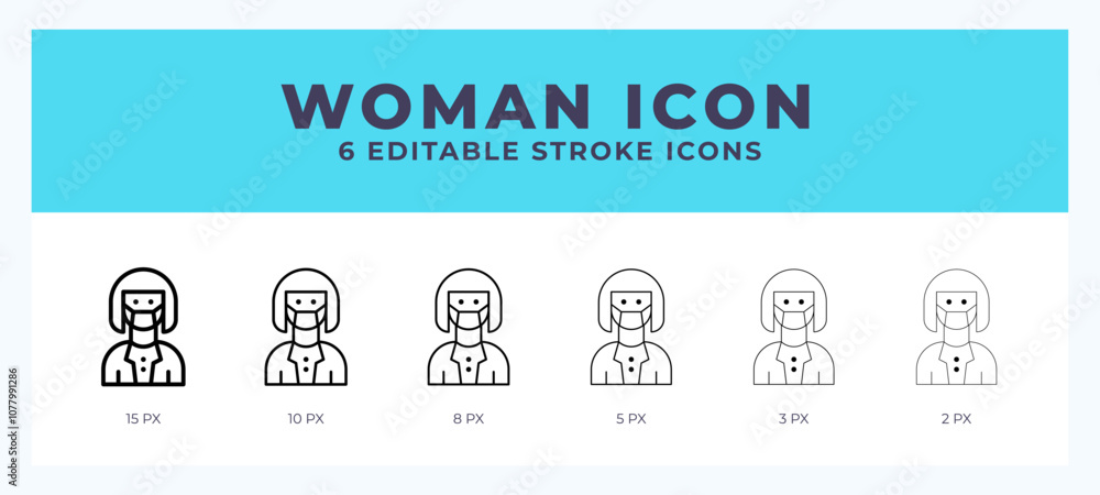 Woman icon symbol. Outline. Lineal icon with editable stroke. Woman icon symbol. Outline. Lineal icon with editable stroke.