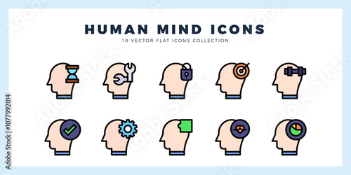 10 Human Mind Lineal Color icon pack. vector illustration.