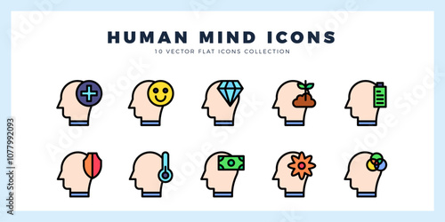 10 Human Mind Lineal Color icon pack. vector illustration.