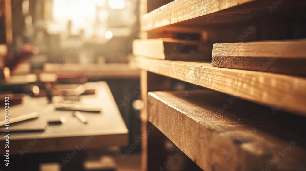 Close-up Shot of Wooden Planks in a Workshop Close-up Shot of Wooden Planks in a Workshop