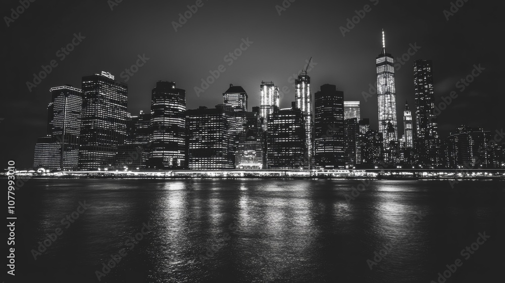 Obraz premium New York City skyline at night with illuminated skyscrapers