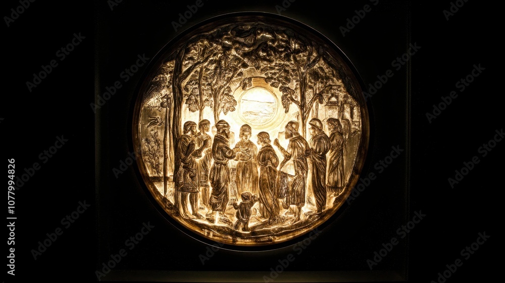 Obraz premium Illuminated Scene Depicting Gathering of Figures