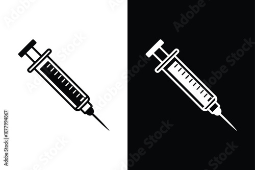Syringe Icon Vector. Solid, Flat Medical Symbols for Healthcare Design