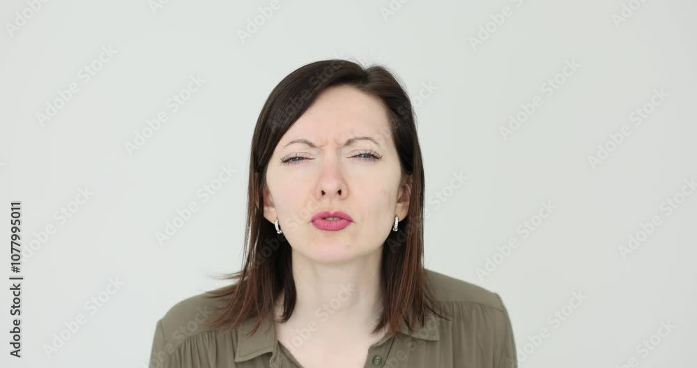 Woman looking and looking skeptical on white background Woman looking and looking skeptical on white background
