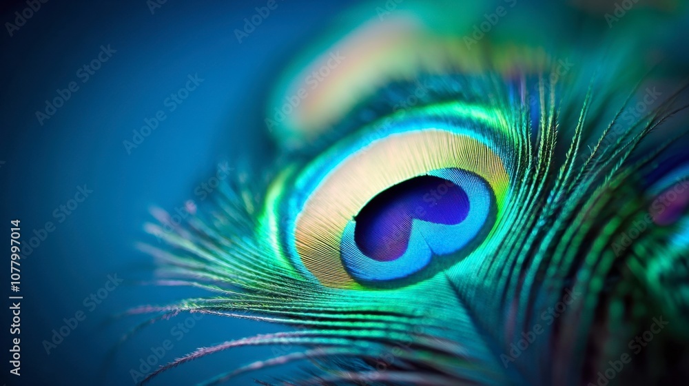 Obraz premium Detailed Close-Up of a Colorful Peacock Feather