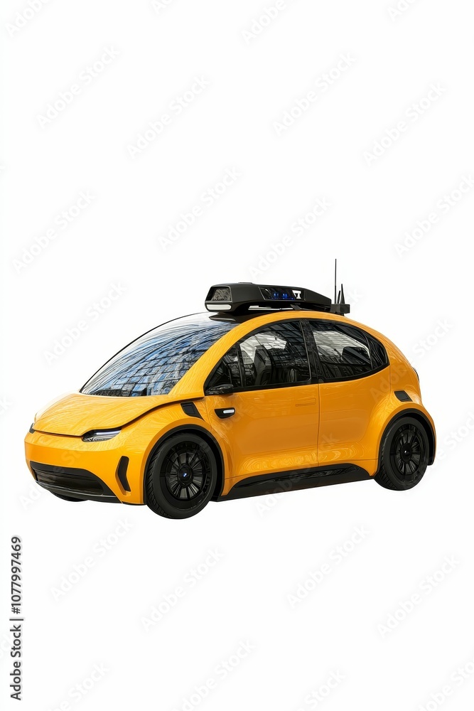 Yellow autonomous car with black wheels. Yellow autonomous car with black wheels.