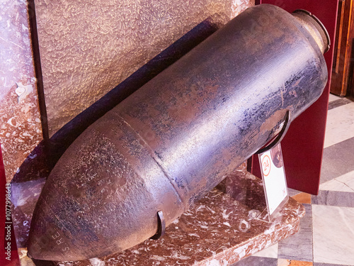 Replica of the bomb that pierced the dome in Rotunda of Mosta 