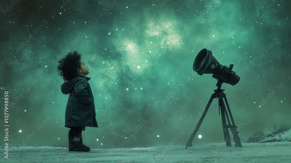 Fototapeta premium Child Stargazing Under a Cosmic Night Sky