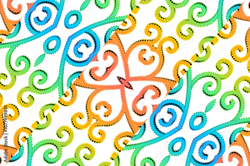 Fototapeta premium colourful gradient line art pattern of indonesian culture traditional tenun batik ethnic dayak ornament for wallpaper ads background