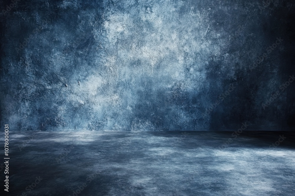 Dark blue grunge wall background with empty floor. Dark blue grunge wall background with empty floor.