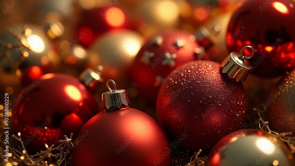 shiny glass ornaments in red, gold, and silver shiny glass ornaments in red, gold, and silver