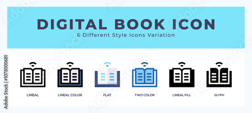 Digital book icon symbol. logo illustration with different styles