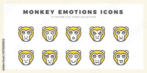 10 Monkey Emoticon Two Color icon pack. vector illustration.