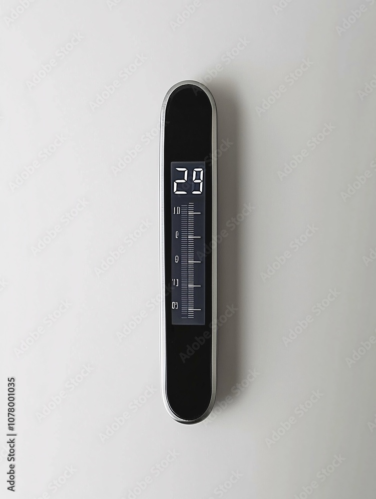 A sleek digital thermometer on a white background showcases diverse temperature readings with clear Celsius and Fahrenheit labels. A sleek digital thermometer on a white background showcases diverse temperature readings with clear Celsius and Fahrenheit labels.