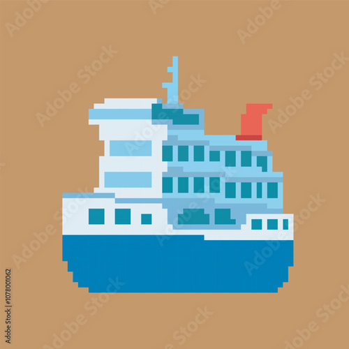 cruise ship pixel art, vector illustration on isolated background.