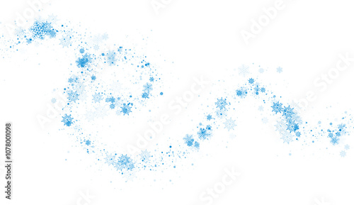 Blue snowflakes and small particles abstract winter background. Christmas and New Year holiday vector design