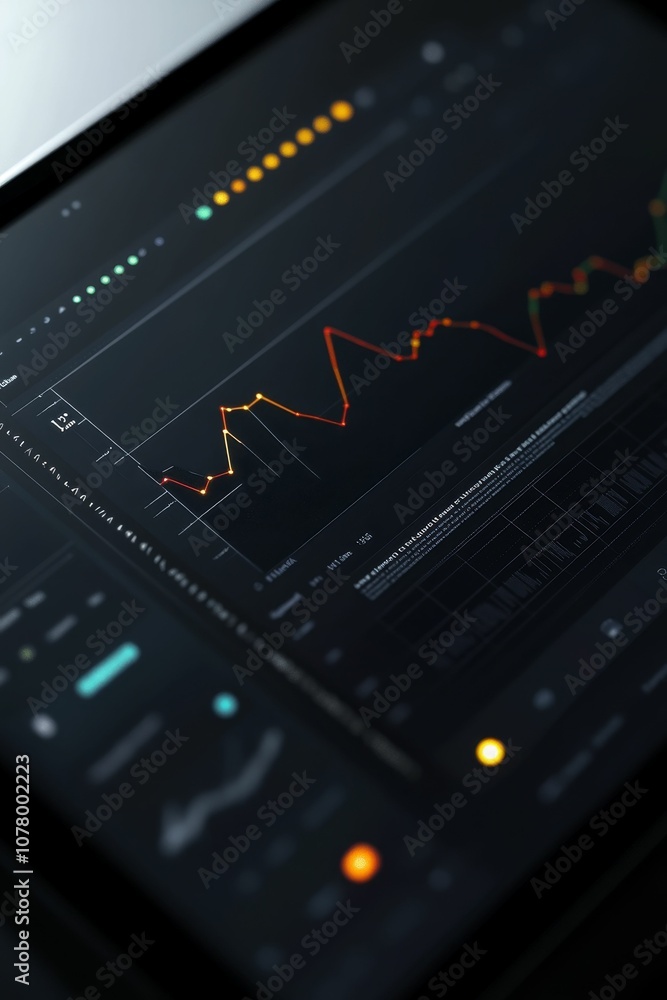 Black screen with orange line graph. Black screen with orange line graph.