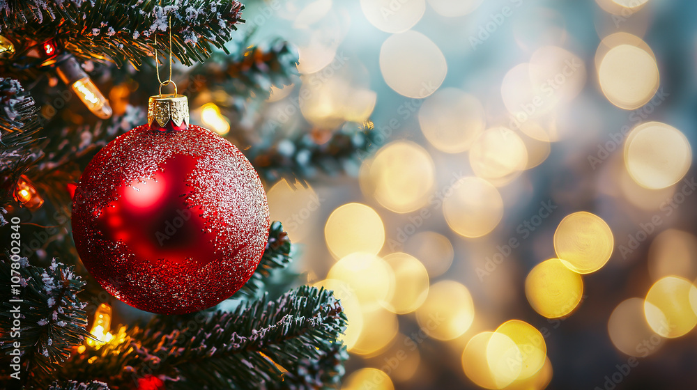 Christmas background with spruce, balloons, Blurred lights. Design, banner, website Christmas background with spruce, balloons, Blurred lights. Design, banner, website