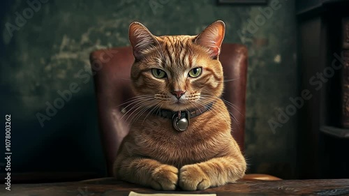 Cat sitting on boss chair