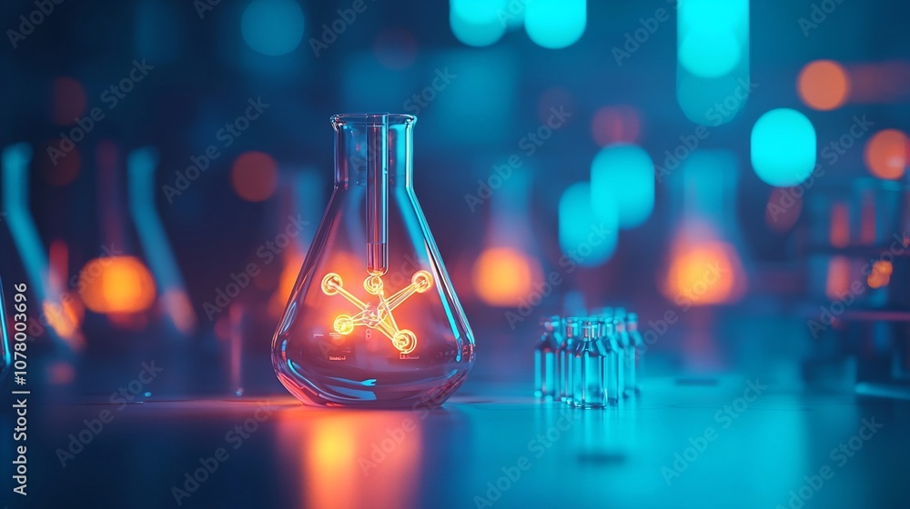 Glassware and laboratory equipment arranged on table for scientific work Glassware and laboratory equipment arranged on table for scientific work