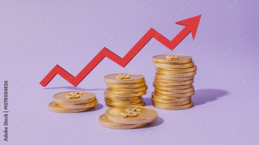 Graphic of Financial Success with Gold Coins and Red Upward Arrow Graphic of Financial Success with Gold Coins and Red Upward Arrow