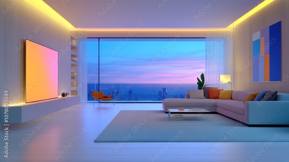 Modern Living Room with Stylish Shelf - 3D Rendering Modern Living Room with Stylish Shelf - 3D Rendering