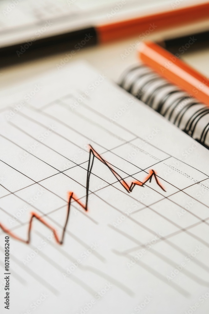 Graph on a white page with a pen. Graph on a white page with a pen.