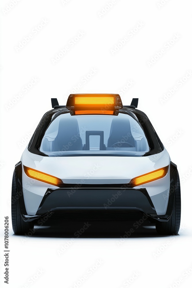White futuristic car with orange lights. White futuristic car with orange lights.