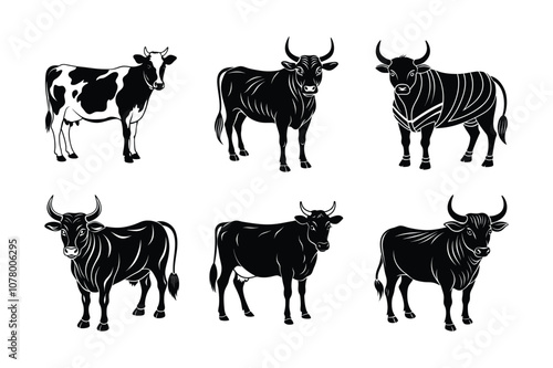 Breed of cow vector silhouette art bundle set