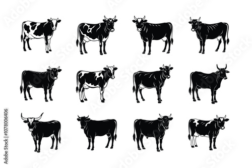 Breed of cow vector silhouette art bundle set