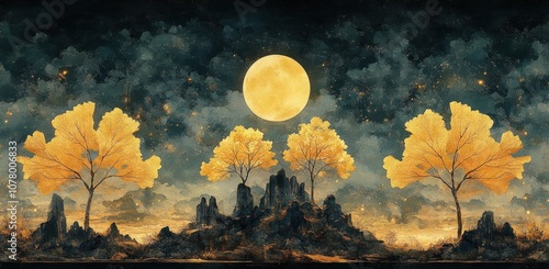 Golden Trees Under a Full Moon