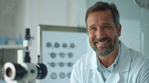 Smiling Ophthalmologist in Office photo