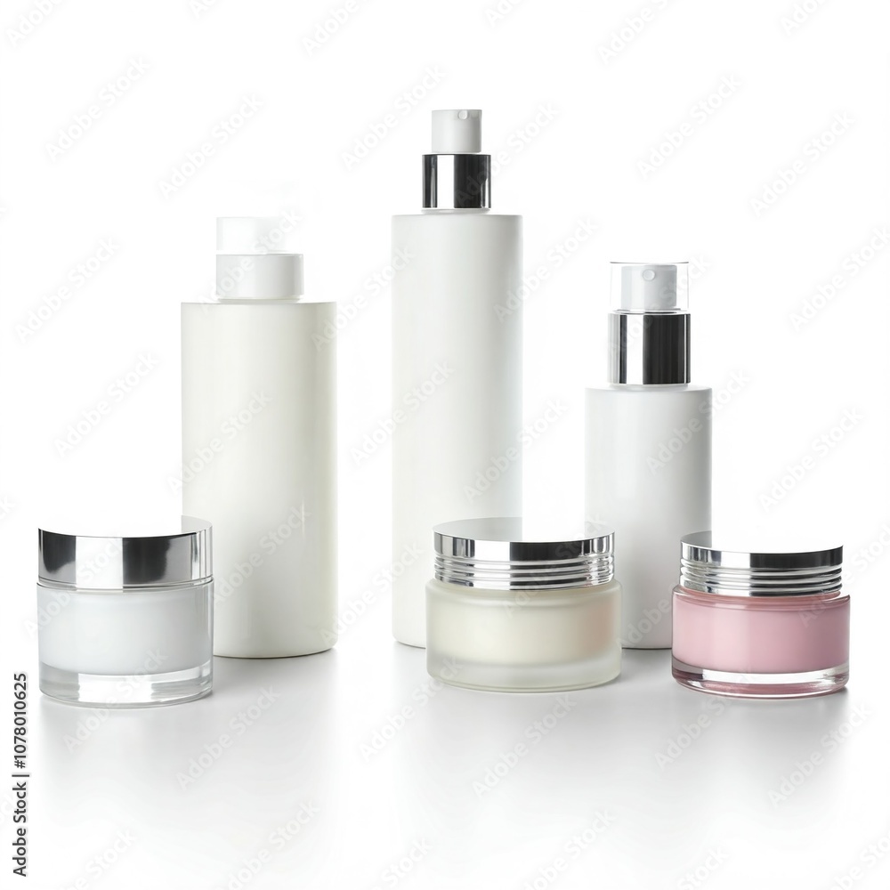 white and pink skincare products on a white background white and pink skincare products on a white background