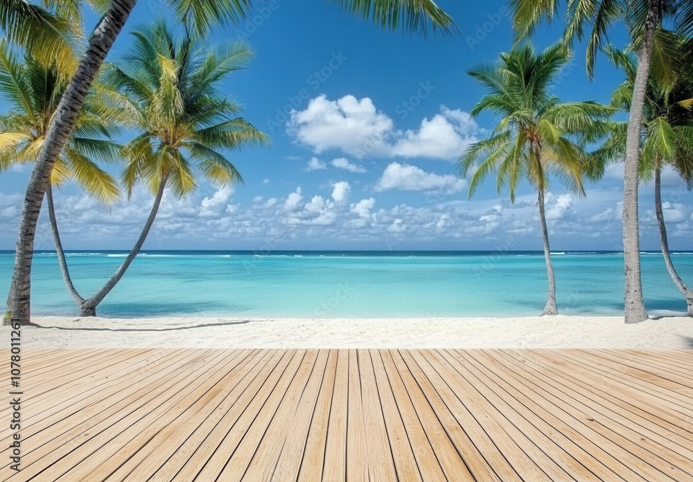 Beautiful Beach with Palm Trees Under Blue Sky Beautiful Beach with Palm Trees Under Blue Sky