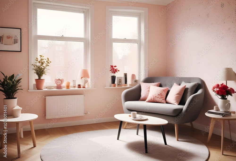 Scandinavian living room interior design zoom background,Doodle patterned wallpaper graphics Scandinavian living room interior design zoom background,Doodle patterned wallpaper graphics
