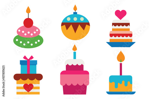 set of  delicious birthday cake vector illustration with white background