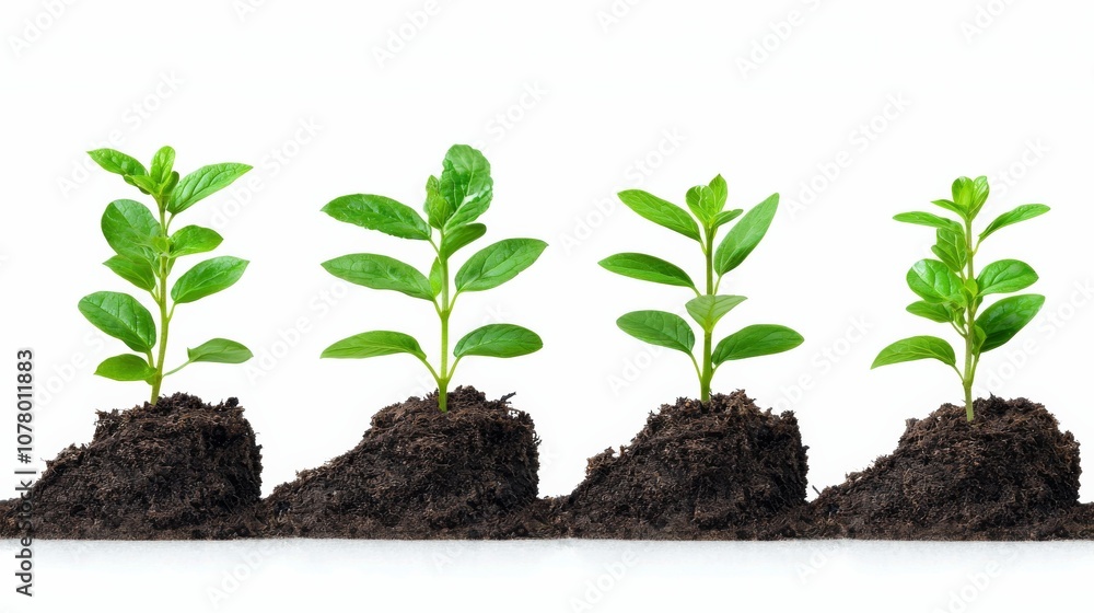 Four Green Seedlings Growing in Soil. Four Green Seedlings Growing in Soil.